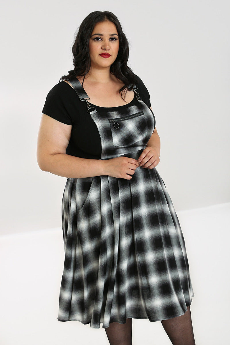 Plus checked pinafore outlet dress