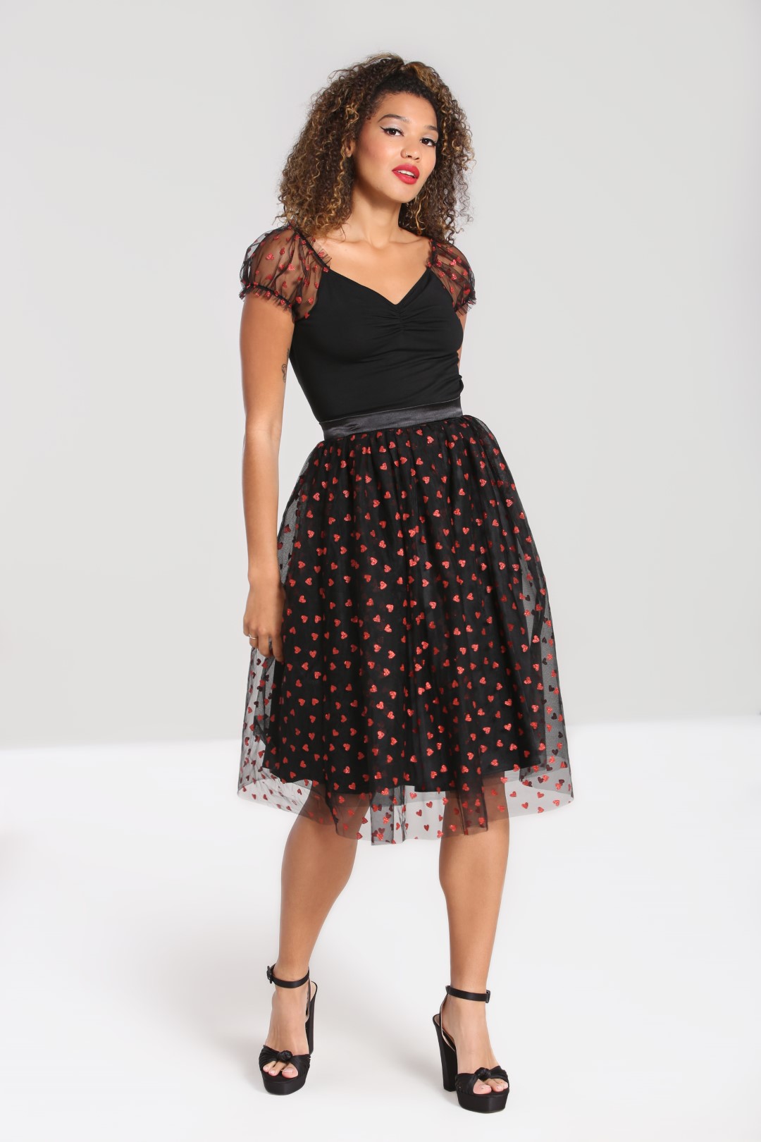 Tulle Heart Print Skirt Red / One Size