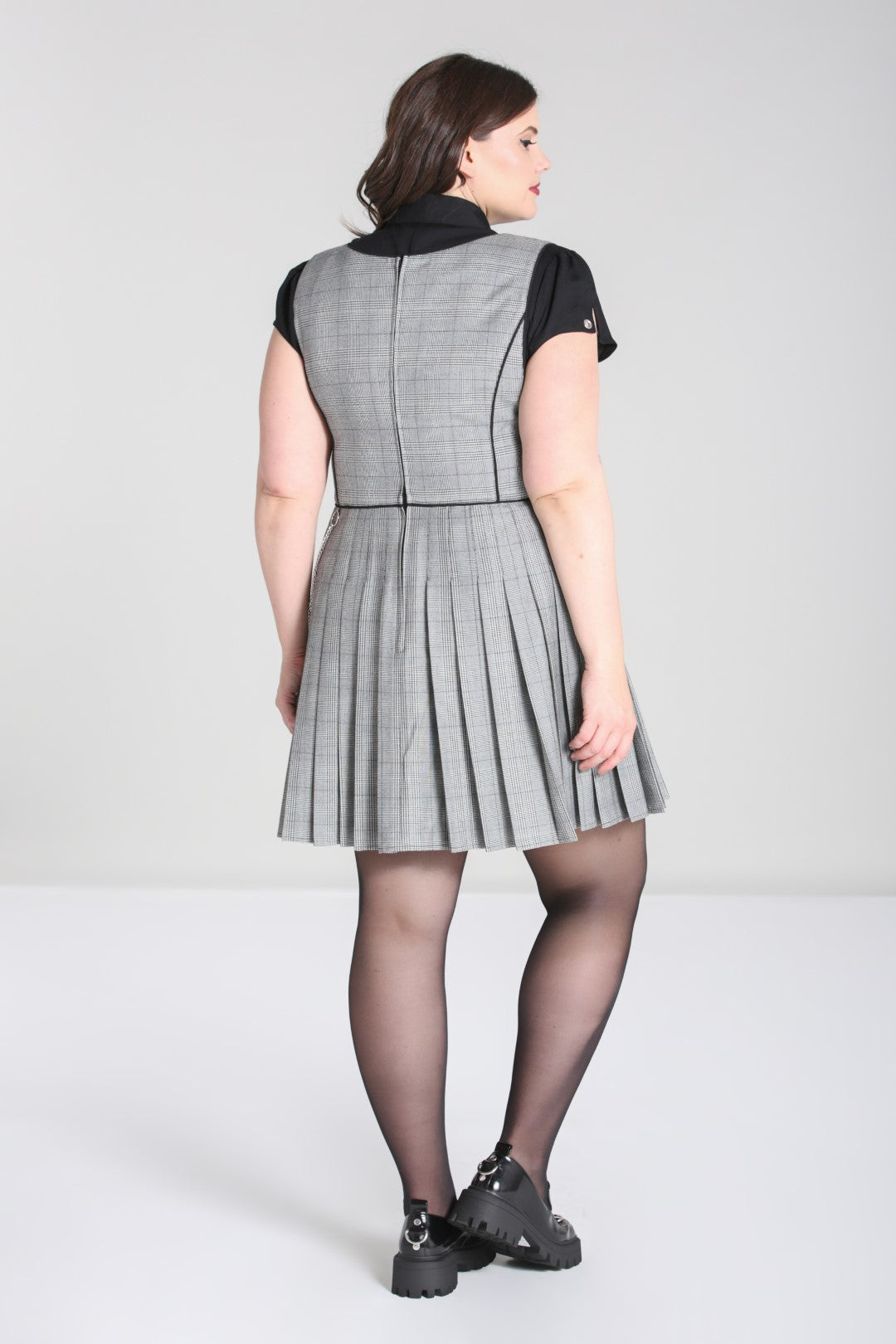 Grey check button 2025 up pinafore mini dress