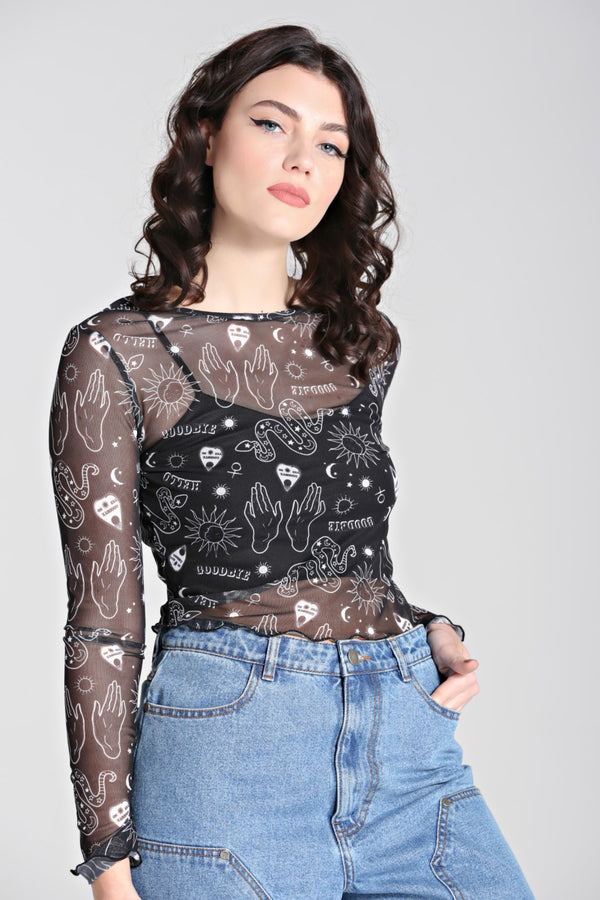 Hello Goodbye Mesh Top