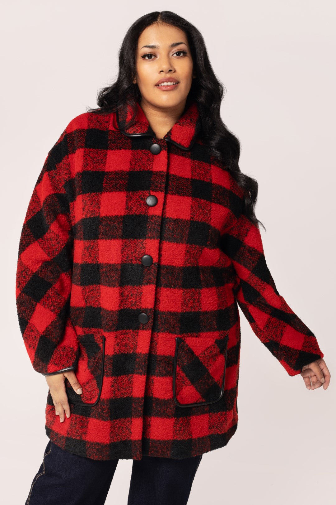 Checkered wool coat best sale