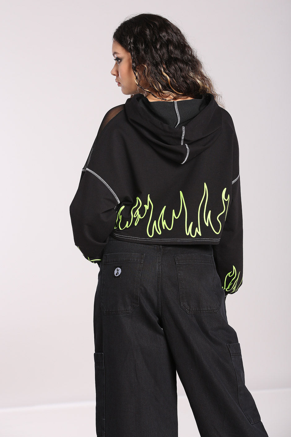 Black hoodie with flames on sleeves sale