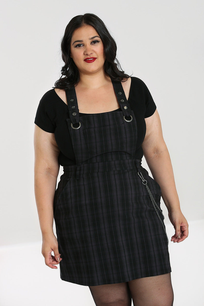 Plus size black outlet pinafore dress