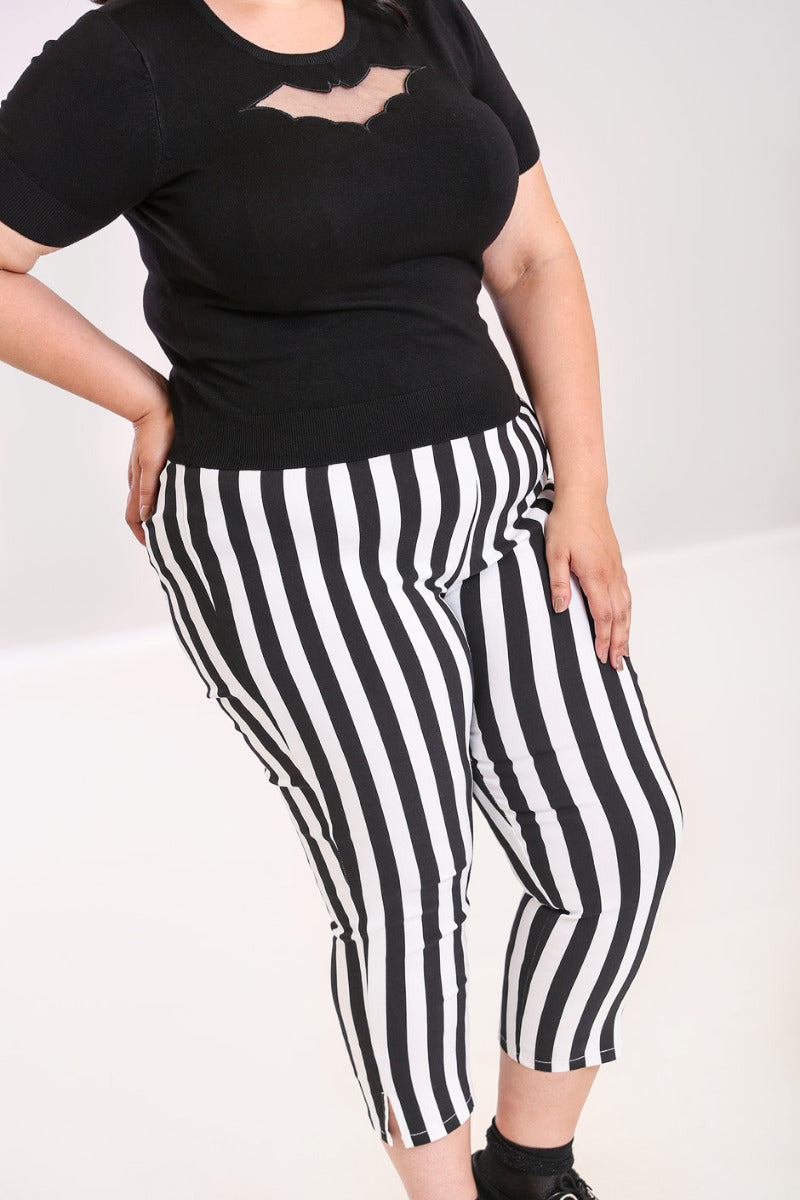 Plus size black and white striped pants online