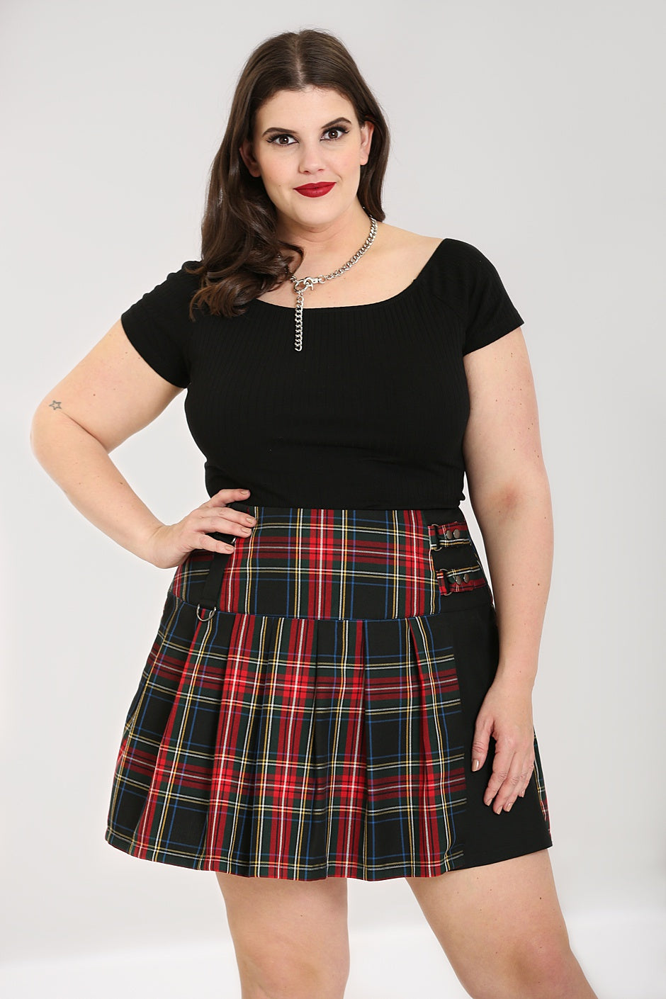 Plaid pleated mini skirt plus size sale