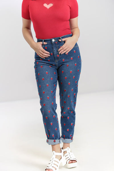 Denim Pull-on Jean - Denim Strawberries