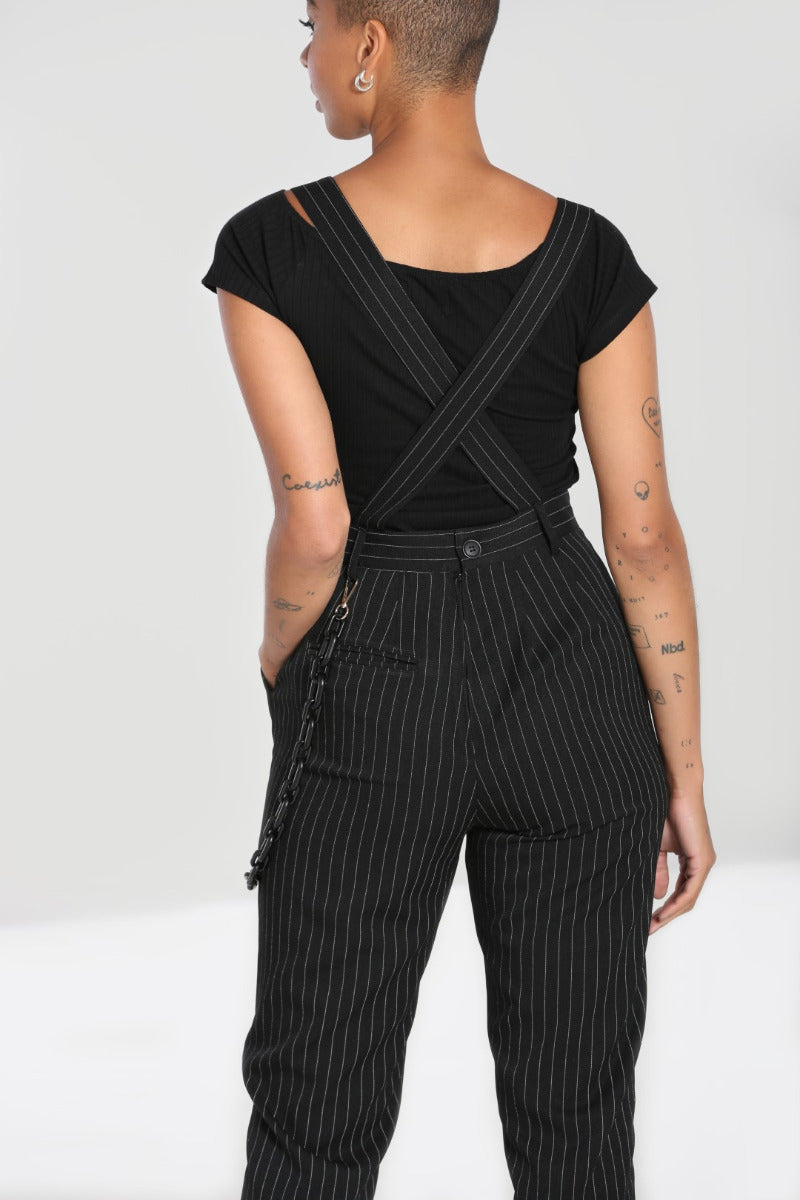 Wild honey pinstripe flared sales dungaree jumpsuit