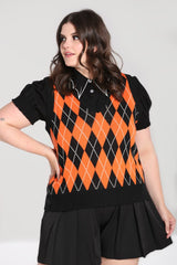 Rhombus Vest Black-Orange