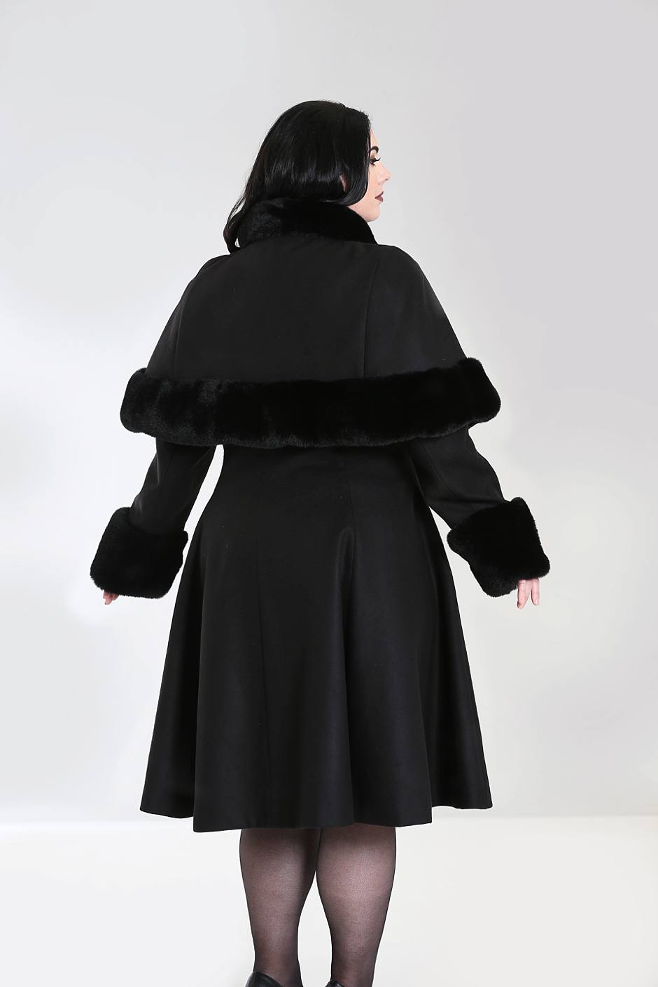 Hell Bunny Swing Coat with Faux Fur Trim Black 2024 S (Read full description!)